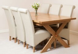 Rackhams Vermont Cross Leg Oak Extending Dining Table with Montana Leather Chairs - 6 chairs - Burgundy - thumbnail 2