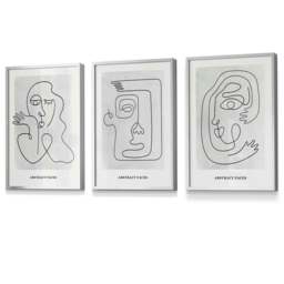 Rackhams Picasso Style Grey Abstract Faces Framed Wall Art Prints - 59x84cm (A1) - Silver - thumbnail 1