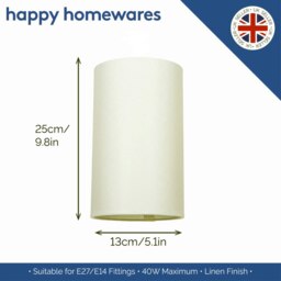 Rackhams Contemporary and Stylish Soft Cream Linen Fabric Tall Cylindrical 25cm Lampshade - thumbnail 5