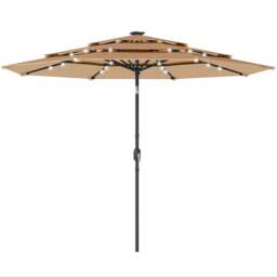 Rackhams 2.8 m Garden Parasol Umbrella with Light, Patio Umbrella, Khaki - Garden Parasol - Khaki - Dia. 282 x 243 cm - thumbnail 2