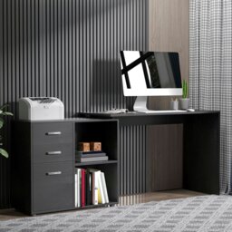 Rackhams Computer Desk Table Workstation L Shape File Cabinet - White - thumbnail 2