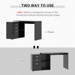 Rackhams Computer Desk Table Workstation L Shape File Cabinet - White - thumbnail 5