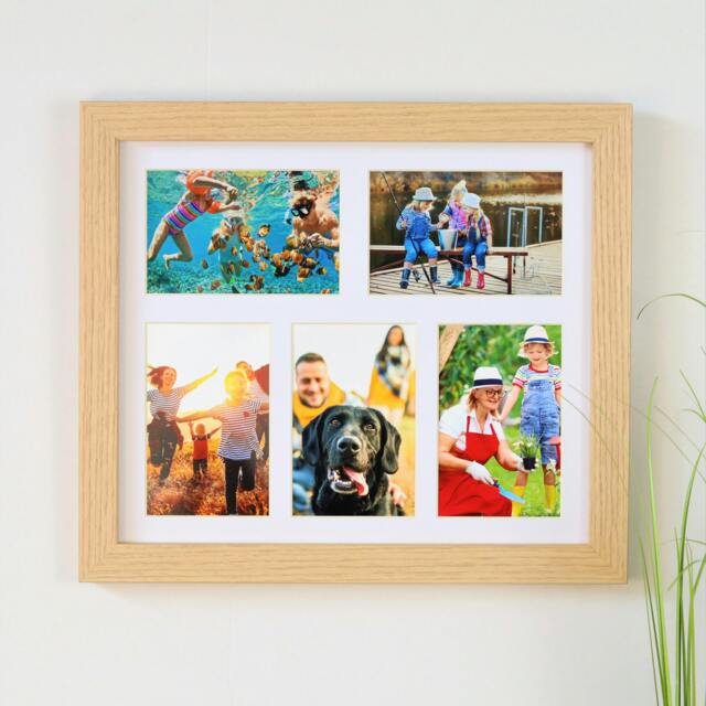 "Rackhams Solid Oak Five Aperture Picture Frame with Mount - For 6x4"" Photos, Natural Finish - For 6""x4"" photos + Photo Prints"