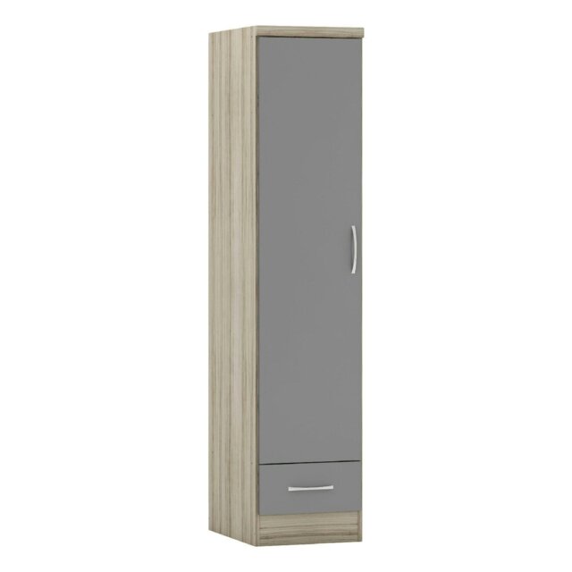 Rackhams Nevada 1 Door 1 Drawer Wardrobe - Grey Gloss and Light Oak - image 1