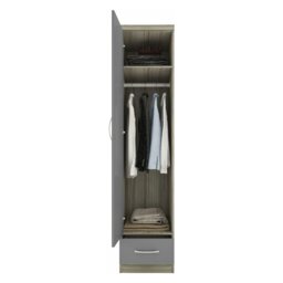 Rackhams Nevada 1 Door 1 Drawer Wardrobe - Grey Gloss and Light Oak - thumbnail 3