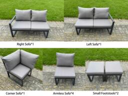 Rackhams 10 Seater Aluminium Garden Furniture Set with Adjustable Rising Dining Table, Corner Sofa & 2 Footstools - Grey - thumbnail 3