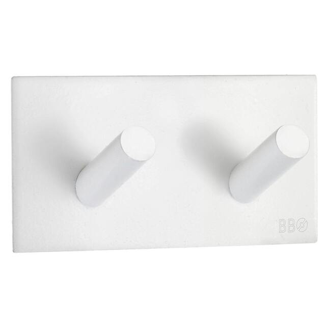 Rackhams White Stainless Steel Double Towel Hook (90 x 45mm) Self Adhesive Bathroom Wall Mounted