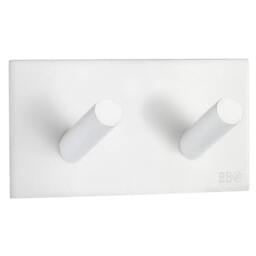 Rackhams White Stainless Steel Double Towel Hook (90 x 45mm) Self Adhesive Bathroom Wall Mounted