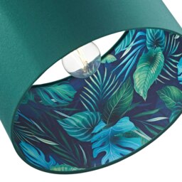 Rackhams Stylish Forest Green Cotton Fabric Lamp Shade with Inner Jungle Palm Tree Print - thumbnail 3