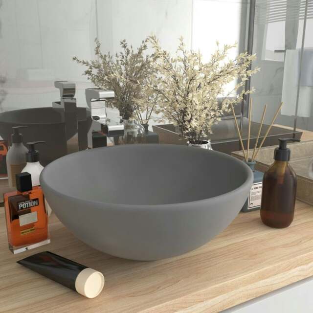 Rackhams Luxury Bathroom Basin Round Matt Light Grey 32.5x14 cm Ceramic