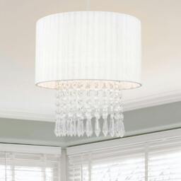 Rackhams Winni Beaded Voile Easyfit Lamp Shade - Cream White - thumbnail 1