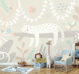 Rackhams Sleeping Jungle Leopard Wall Mural - Grey - Large - W350cm x H280cm - thumbnail 1