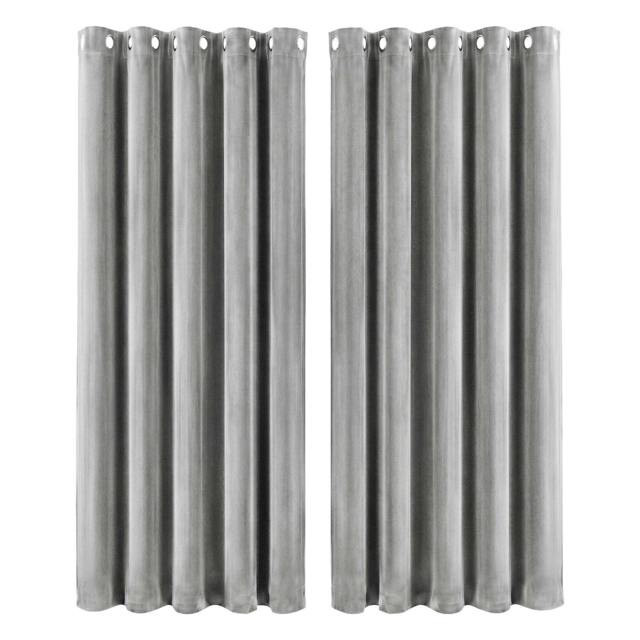 "Rackhams Thick Thermal Blackout Curtains Velvet Eyelet Ring Top Ready Made - 66"" x 90"" - Grey" - image 1