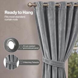 "Rackhams Thick Thermal Blackout Curtains Velvet Eyelet Ring Top Ready Made - 66"" x 90"" - Grey" - thumbnail 6