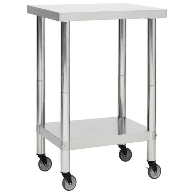 Rackhams Kitchen Work Table with Wheels 60x60x85 cm Stainless Steel