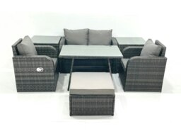 Rackhams Outdoor Garden Furniture Set Rattan Sofa Dining Table Set with Reclining Chair 2 Side Tables Big Footstool Dark Grey Mixed - thumbnail 1