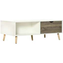 Rackhams Coffee Table, Modern Tea Table with Open Storage Shelves, Two Drawers and Solid Wood Legs, Coffee Tables for Living Room, Bed Room, White - thumbnail 1