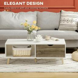 Rackhams Coffee Table, Modern Tea Table with Open Storage Shelves, Two Drawers and Solid Wood Legs, Coffee Tables for Living Room, Bed Room, White - thumbnail 4