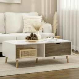 Rackhams Coffee Table, Modern Tea Table with Open Storage Shelves, Two Drawers and Solid Wood Legs, Coffee Tables for Living Room, Bed Room, White - thumbnail 2