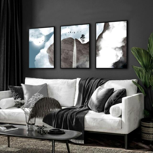 Rackhams Large picture for living room - set of 3 framed wall art - 20 x 30 in / 50 x 76 cm - Satin Photo paper 280 gsm - Black Frame - image 1