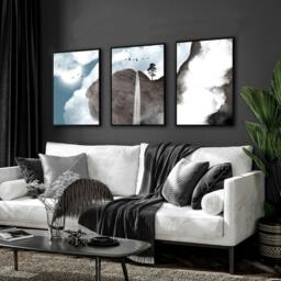Rackhams Large picture for living room - set of 3 framed wall art - 20 x 30 in / 50 x 76 cm - Satin Photo paper 280 gsm - Black Frame - thumbnail 1