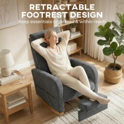 Rackhams Upholstered Rocking Chair with Retractable Footrest Grey - Rocking chair - 66W x 100D x 100H cm - Linen-look fabric, rubberwood, plywood, high density foam, S-springs - thumbnail 4