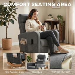 Rackhams Upholstered Rocking Chair with Retractable Footrest Grey - Rocking chair - 66W x 100D x 100H cm - Linen-look fabric, rubberwood, plywood, high density foam, S-springs - thumbnail 5