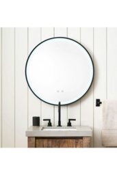 Rackhams D60cm Round Metal Framed LED Wall Mirror - Black - thumbnail 2