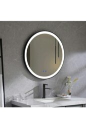 Rackhams D60cm Round Metal Framed LED Wall Mirror - Black - thumbnail 4