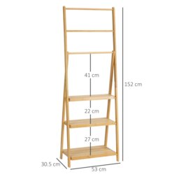 Rackhams Foldable Natural Bamboo Towel Rack with 3 Towel Rails and 3 Shelves - thumbnail 3