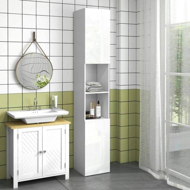 Rackhams High Gloss Bathroom Storage Cabinet with Adjustable Shelves White - image 1