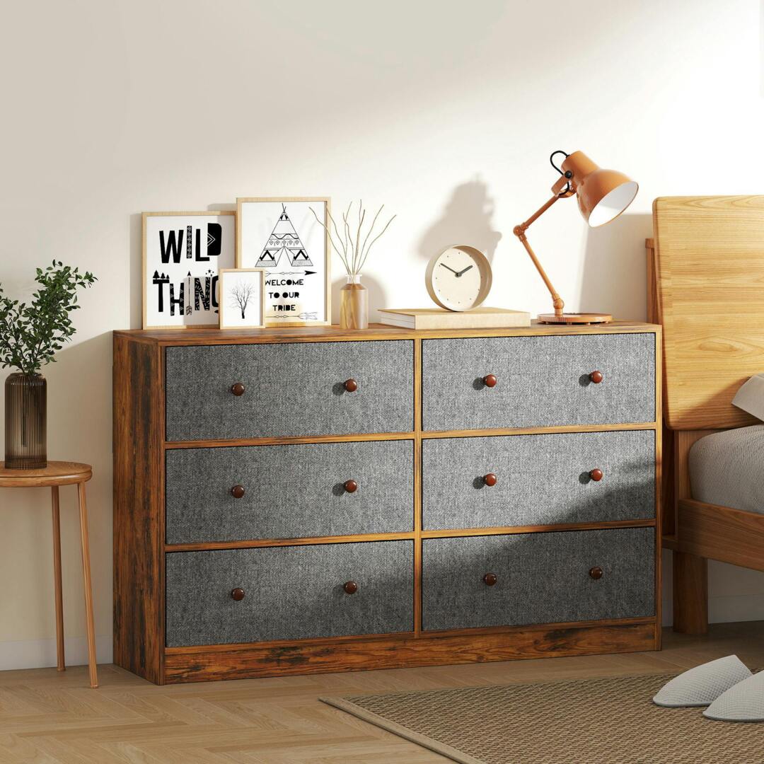 Rackhams Chest of Drawers, Wide Dresser with 6 Grey Fabric Drawers & Steel  Frame for Bedroom, Living Room, Hallway - Rustic Brown - Grey and Rustic  Brown by Rackhams | uFurnish.com