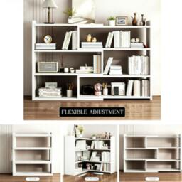 Rackhams 3 Tier Stretchable Wooden Bookcase Shelf Display Storage Unit Stand - Wood - White - thumbnail 6