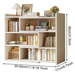 Rackhams 3 Tier Stretchable Wooden Bookcase Shelf Display Storage Unit Stand - Wood - White - thumbnail 3
