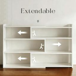 Rackhams 3 Tier Stretchable Wooden Bookcase Shelf Display Storage Unit Stand - Wood - White - thumbnail 4