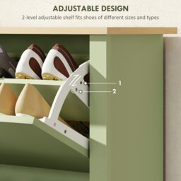 Rackhams 12-Shoe Storage Cabinet 4 Shelves 2 Drawers Tabletop Green - Green - thumbnail 5
