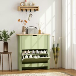 Rackhams 12-Shoe Storage Cabinet 4 Shelves 2 Drawers Tabletop Green - Green - thumbnail 1