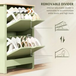 Rackhams 12-Shoe Storage Cabinet 4 Shelves 2 Drawers Tabletop Green - Green - thumbnail 6