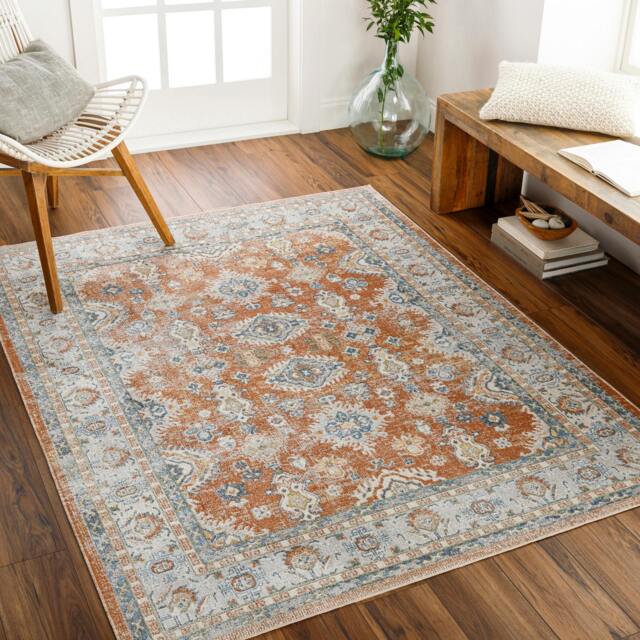 Rackhams Lillian-Washable Orange Blue Traditional Vintage Boho Rug - 160 x 213 cm - image 1