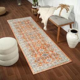 Rackhams Lillian-Washable Orange Blue Traditional Vintage Boho Rug - 160 x 213 cm - thumbnail 6