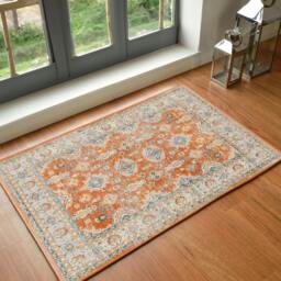 Rackhams Lillian-Washable Orange Blue Traditional Vintage Boho Rug - 160 x 213 cm - thumbnail 5