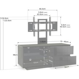 "Rackhams Gallus Gloss Black with 2-Black Drawers and 2-Shelves 32""-55"" LED/LCD/Plasma Cabinet TV Stand with Mounting Arm" - thumbnail 5