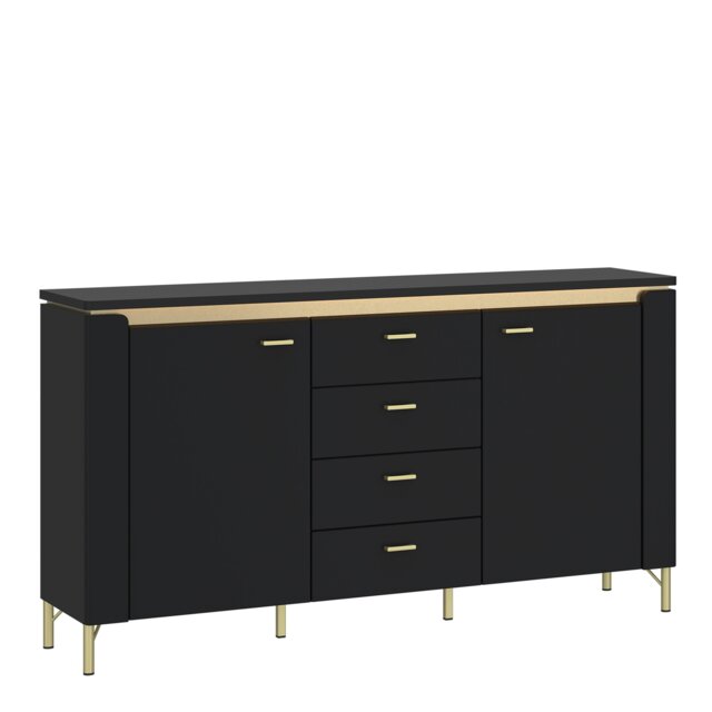 Rackhams Genoa Sideboard 2 Door 4 Drawer in Black Matt/Gold - Black - 155.3 - 1 - image 1