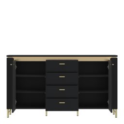 Rackhams Genoa Sideboard 2 Door 4 Drawer in Black Matt/Gold - Black - 155.3 - 1 - thumbnail 2
