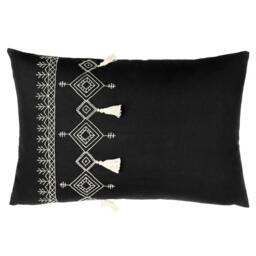 Rackhams Pritta Tassel Cushion Cover - Black - 40cm x 60cm - Black - 100% Cotton