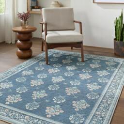 Rackhams Thistle-Washable Blue Green Beige Modern Floral Rug - 160 x 220 cm - thumbnail 1