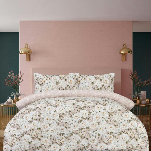 Rackhams Luxury Soft Reversible Elegant Blooms Duvet Cover & Pillowcases - Blush Pink - King (220cm x 230cm) - image 1