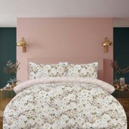 Rackhams Luxury Soft Reversible Elegant Blooms Duvet Cover & Pillowcases - Blush Pink - King (220cm x 230cm) - thumbnail 1