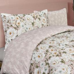 Rackhams Luxury Soft Reversible Elegant Blooms Duvet Cover & Pillowcases - Blush Pink - King (220cm x 230cm) - thumbnail 3
