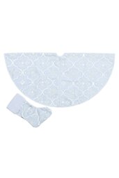 Rackhams 122CM Silver Snowflake Printed Christmas Tree Skirt with Christmas Stockings Xmas Tree Base Cover - White - thumbnail 3